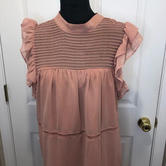 Who What Wear pink ruffle cap sleeve midi dress size large - Picture 2 of 10